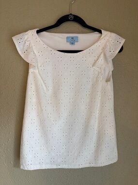 CeCe White Eyelet Ruffle Sleeve Top